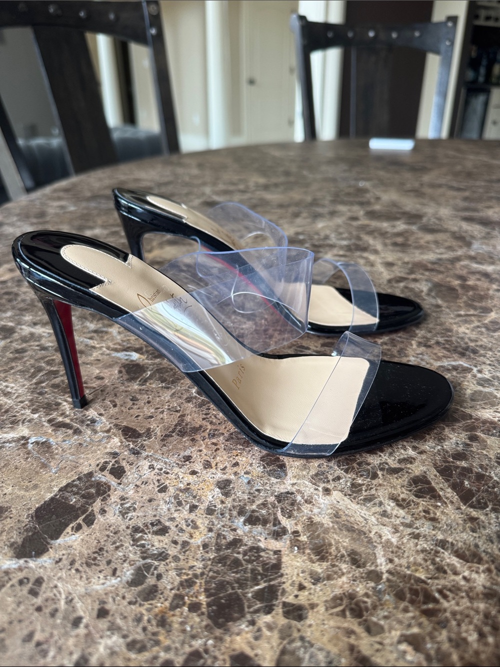Christian Louboutin just nothing black 85mm pvc stiletto sandal sz 37